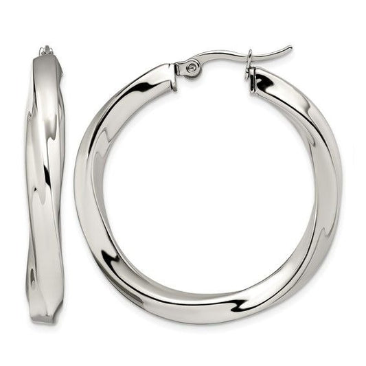 Chisel Stainless Steel Polished Hollow Twisted Hoop Earrings 37mm