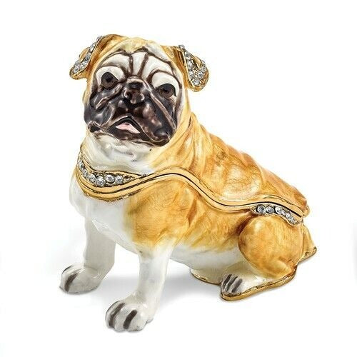 Bejeweled Pug Dog Trinket Box With Gold-Tone Finish & Rhinestones