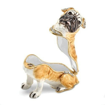 Bejeweled Pug Dog Trinket Box With Gold-Tone Finish & Rhinestones