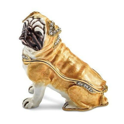 Bejeweled Pug Dog Trinket Box With Gold-Tone Finish & Rhinestones
