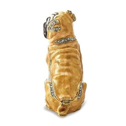 Bejeweled Pug Dog Trinket Box With Gold-Tone Finish & Rhinestones