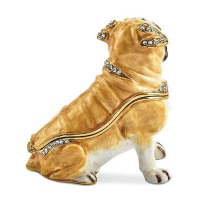 Bejeweled Pug Dog Trinket Box With Gold-Tone Finish & Rhinestones