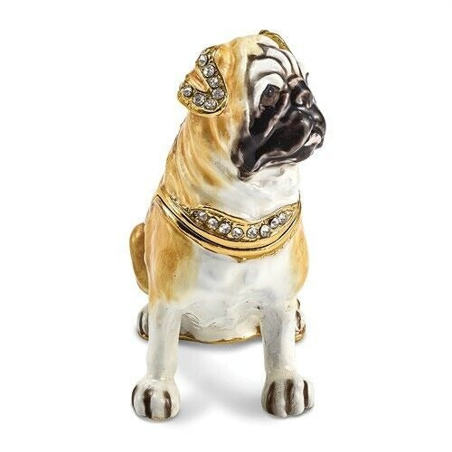 Bejeweled Pug Dog Trinket Box With Gold-Tone Finish & Rhinestones