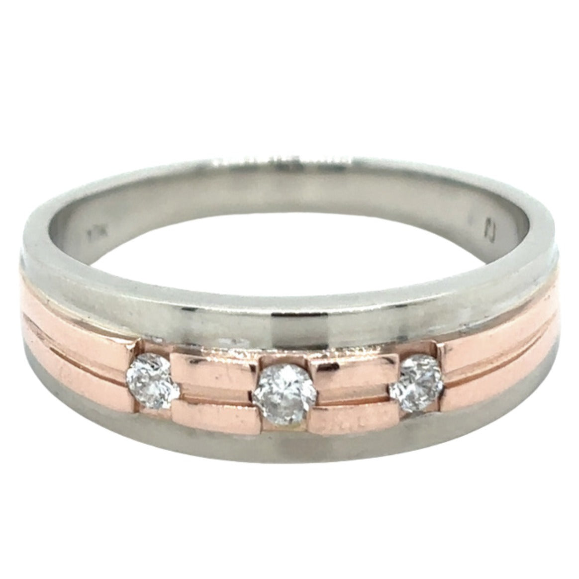 10k Two-Tone White & Rose Gold 1/7ctw Diamond Size 10 Ring 4.7g