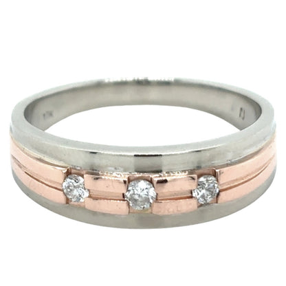 10k Two-Tone White & Rose Gold 1/7ctw Diamond Size 10 Ring 4.7g