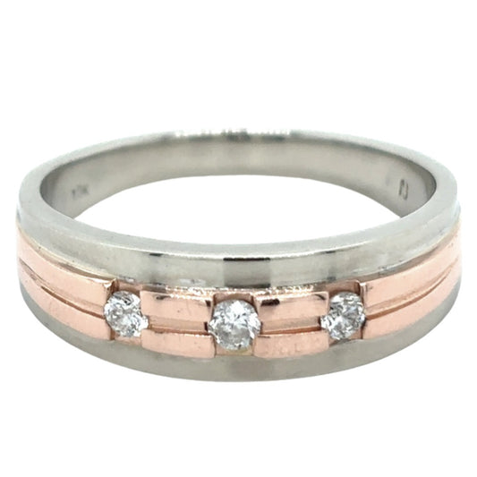 10k Two-Tone White & Rose Gold 1/7ctw Diamond Size 10 Ring 4.7g