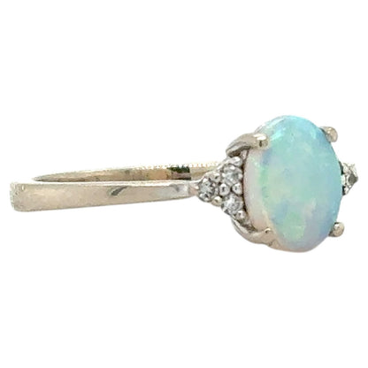 Opal & Diamond 18k White Gold Ring 2.7g Size 7.5