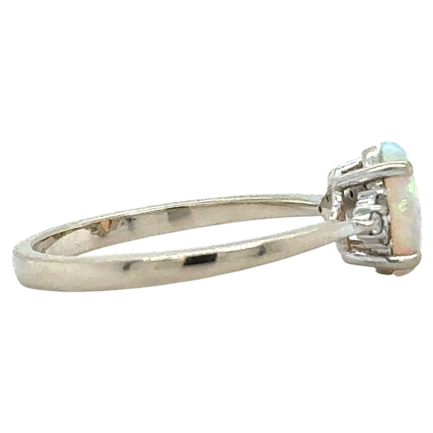 Opal & Diamond 18k White Gold Ring 2.7g Size 7.5