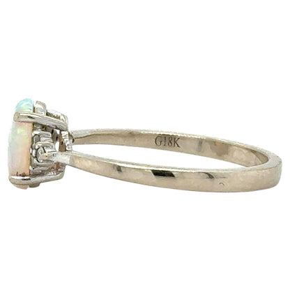 Opal & Diamond 18k White Gold Ring 2.7g Size 7.5