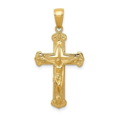 14K Yellow Gold Polished Textured Crucifix Pendant