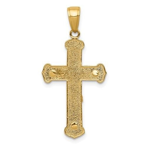 14K Yellow Gold Polished Textured Crucifix Pendant