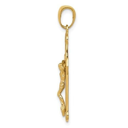 14K Yellow Gold Polished Textured Crucifix Pendant
