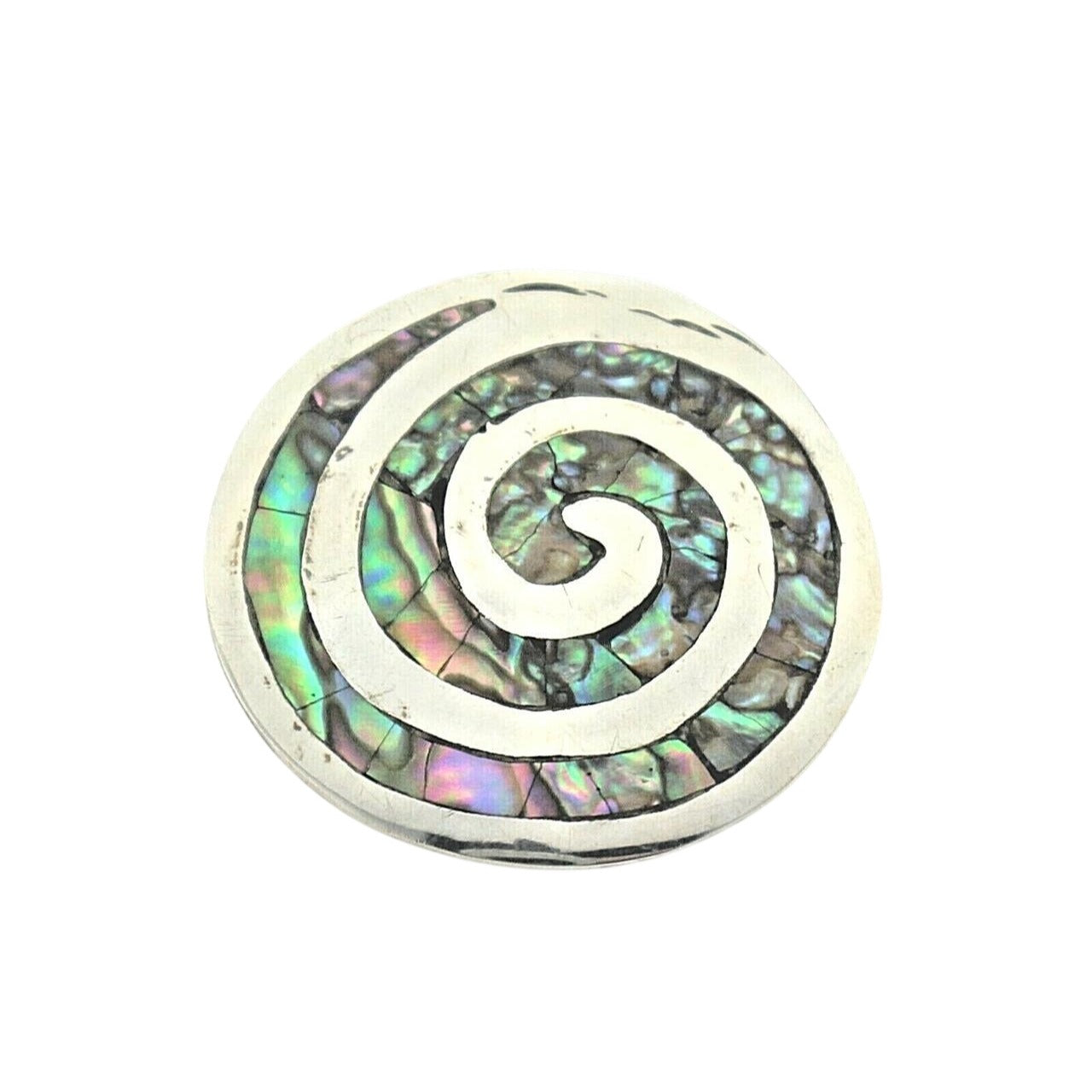 Vintage Paula Shell Pin Pendant .925 Sterling Silver Spiral Design 5.5g Abalone Inlay Elegant Dual-Use Jewelry