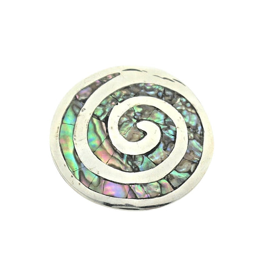 Vintage Paula Shell Pin Pendant .925 Sterling Silver Spiral Design 5.5g Abalone Inlay Elegant Dual-Use Jewelry