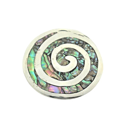 Vintage Paula Shell Pin Pendant .925 Sterling Silver Spiral Design 5.5g Abalone Inlay Elegant Dual-Use Jewelry