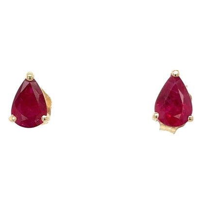 14k Yellow Gold Solitaire Teardrop Ruby Earrings 0.8g