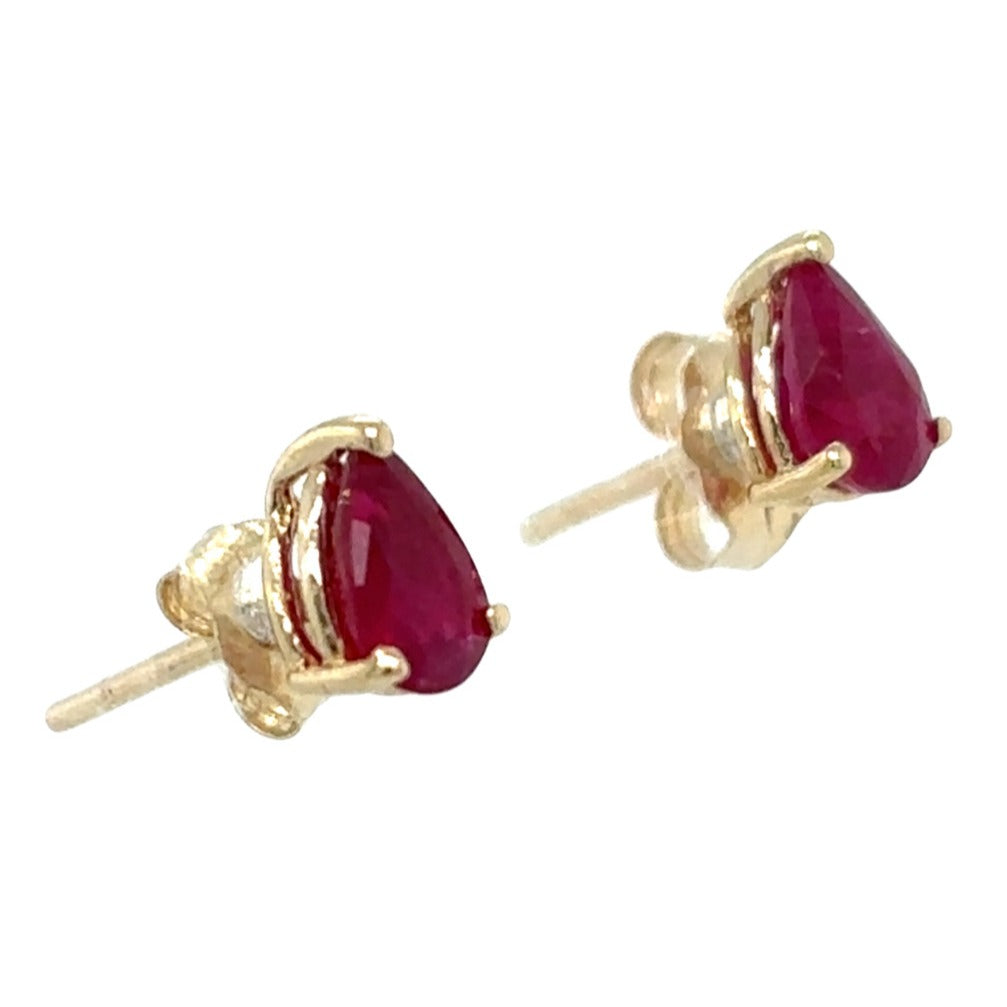 14k Yellow Gold Solitaire Teardrop Ruby Earrings 0.8g