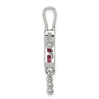 Sterling Silver Rhodium-plated CZ and Birthstone Pink June Glass Girl Pendant