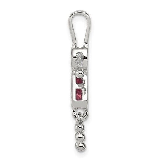 Sterling Silver Rhodium-plated CZ and Birthstone Pink June Glass Girl Pendant