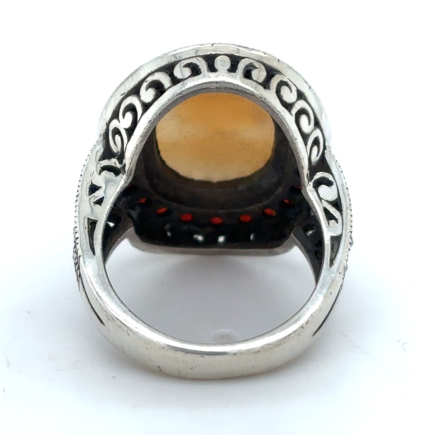 Cameo Solitaire & Garnet Sterling Silver Ring 9.4g Size 6