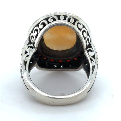 Cameo Solitaire & Garnet Sterling Silver Ring 9.4g Size 6