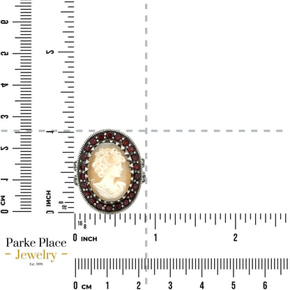 Cameo Solitaire & Garnet Sterling Silver Ring 9.4g Size 6