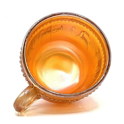 Vintage Carnival Glass Cup Iridescent Marigold Crane Bird Pattern