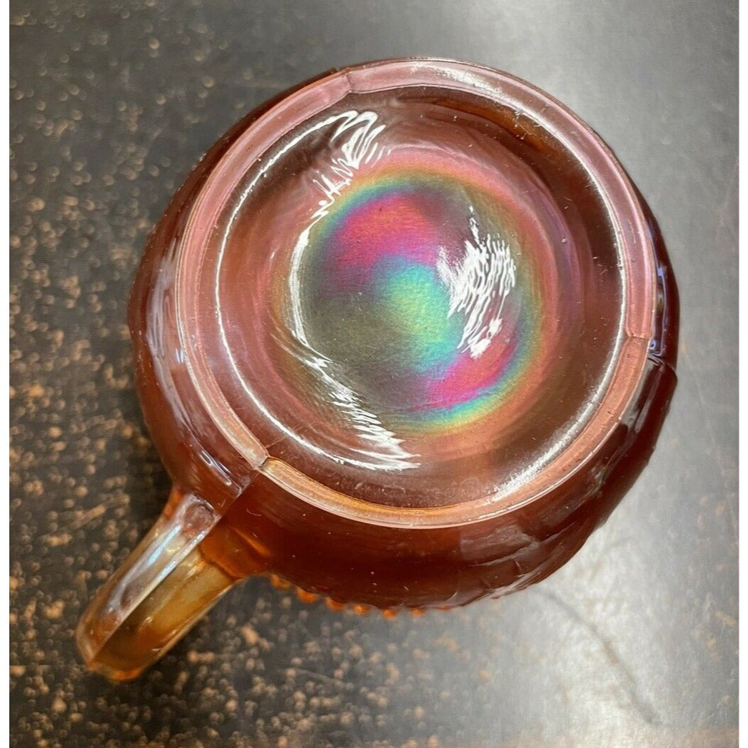 Vintage Carnival Glass Cup Iridescent Marigold Crane Bird Pattern
