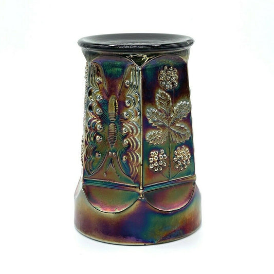 Vintage Carnival Glass Tumbler Cobalt Blue With Butterfly & Berry Design