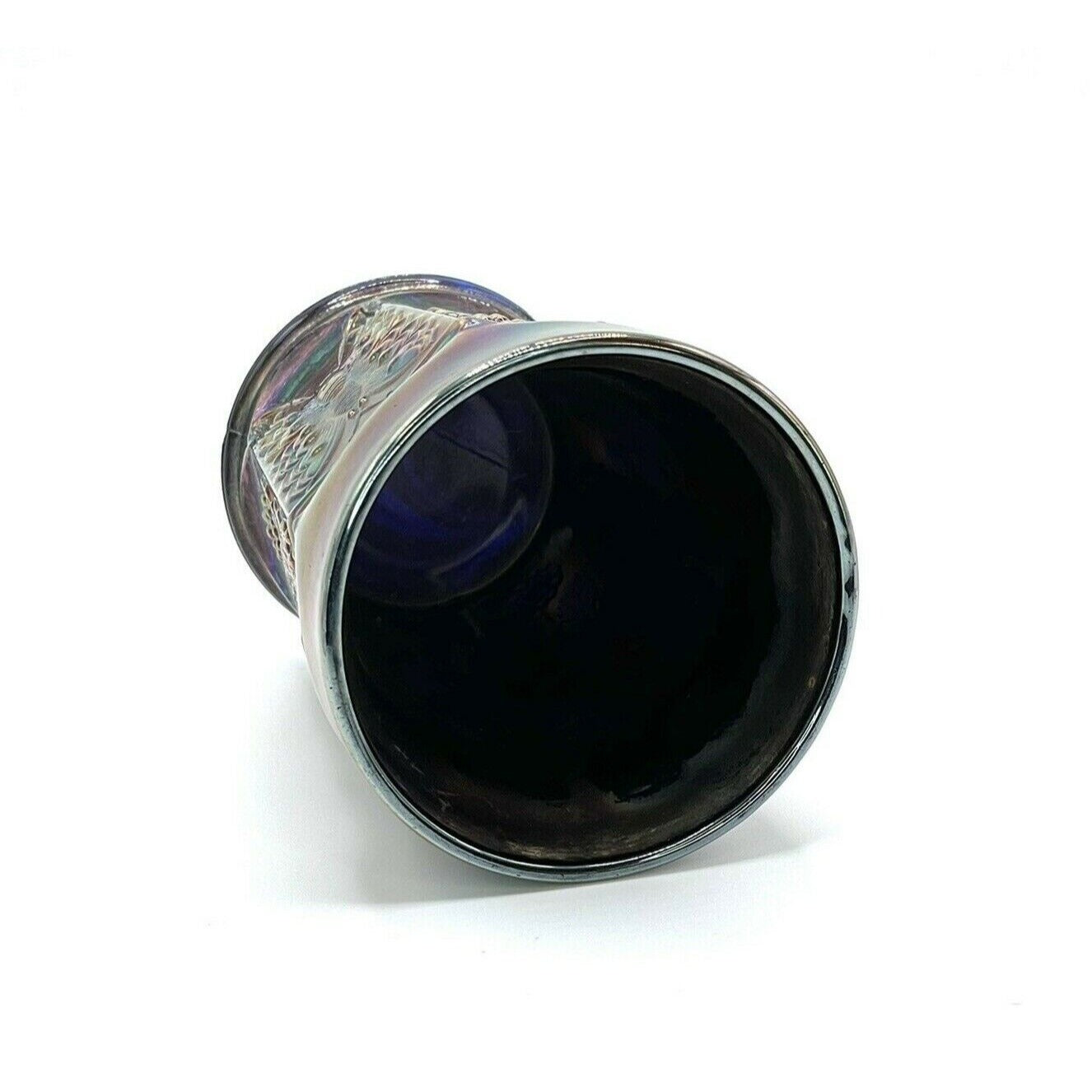 Vintage Carnival Glass Tumbler Cobalt Blue With Butterfly & Berry Design