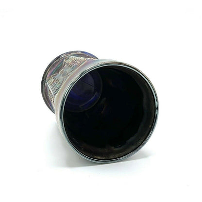 Vintage Carnival Glass Tumbler Cobalt Blue With Butterfly & Berry Design