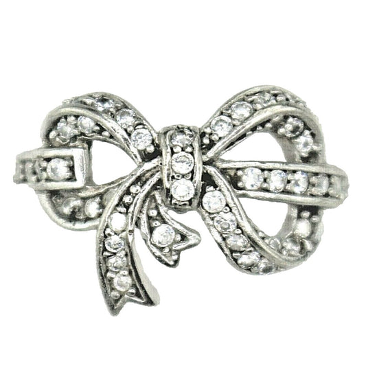 Cubic Zirconia Bow Ring .925 Sterling Silver 5.3g Size 8.25