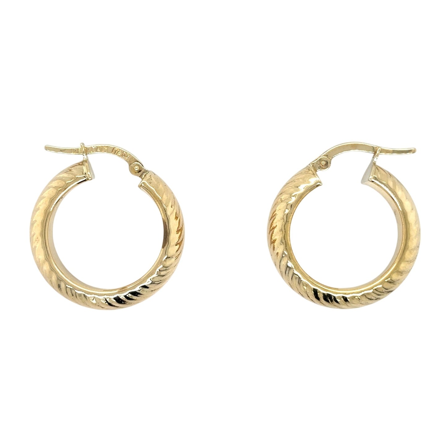 14k Yellow Gold Textured Hoop Earrings 2.6g