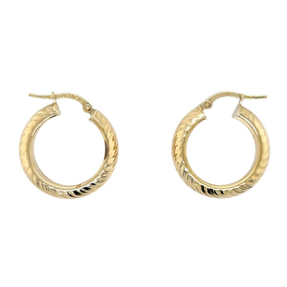 14k Yellow Gold Textured Hoop Earrings 2.6g