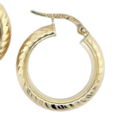 14k Yellow Gold Textured Hoop Earrings 2.6g