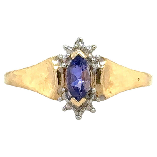 Tanzanite Solitaire with Diamond Accent 10k Yellow Gold Ring 1.9g Size 6.75