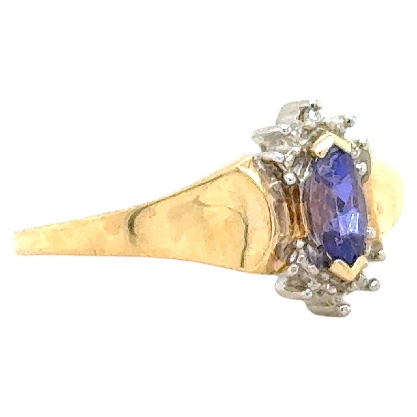 Tanzanite Solitaire with Diamond Accent 10k Yellow Gold Ring 1.9g Size 6.75