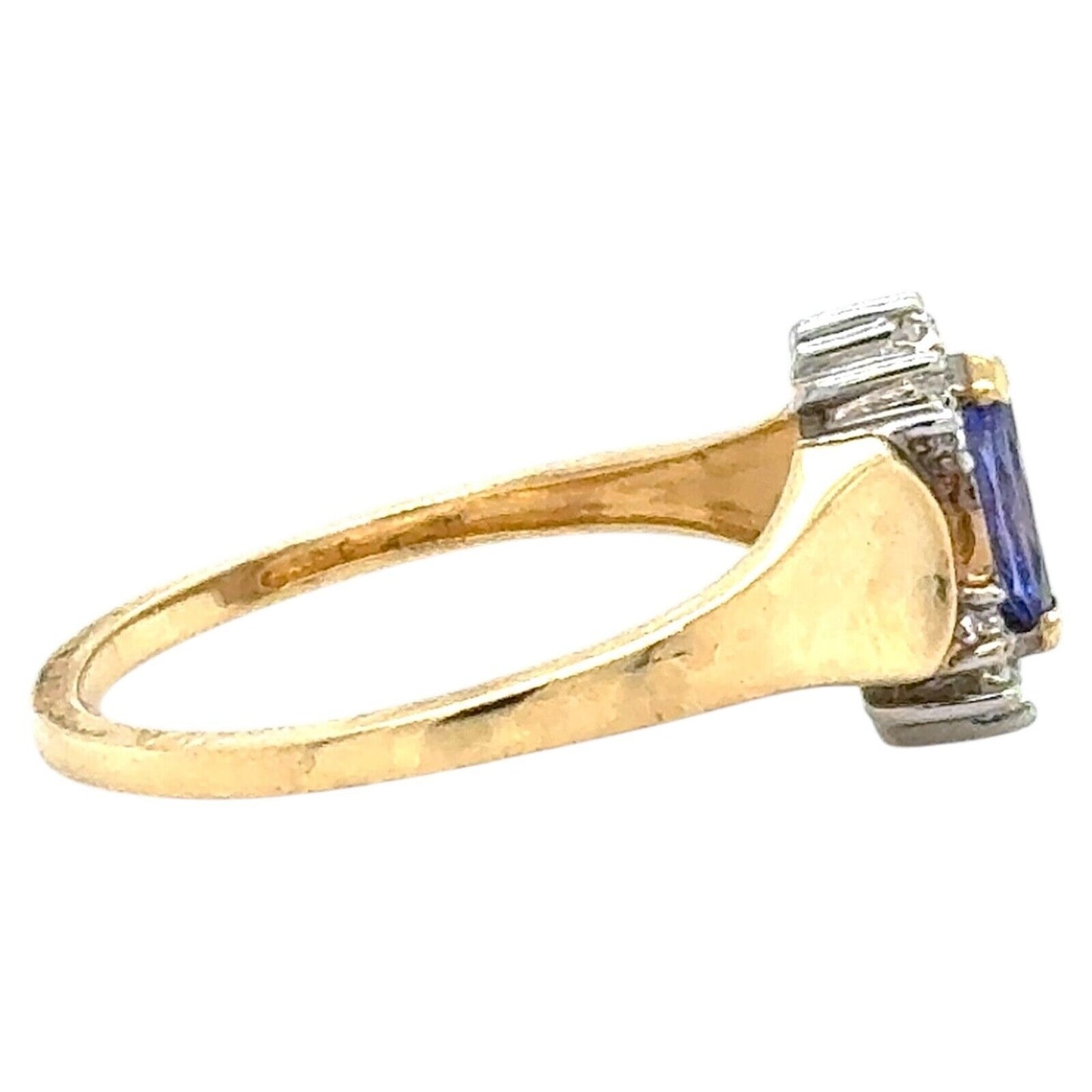 Tanzanite Solitaire with Diamond Accent 10k Yellow Gold Ring 1.9g Size 6.75