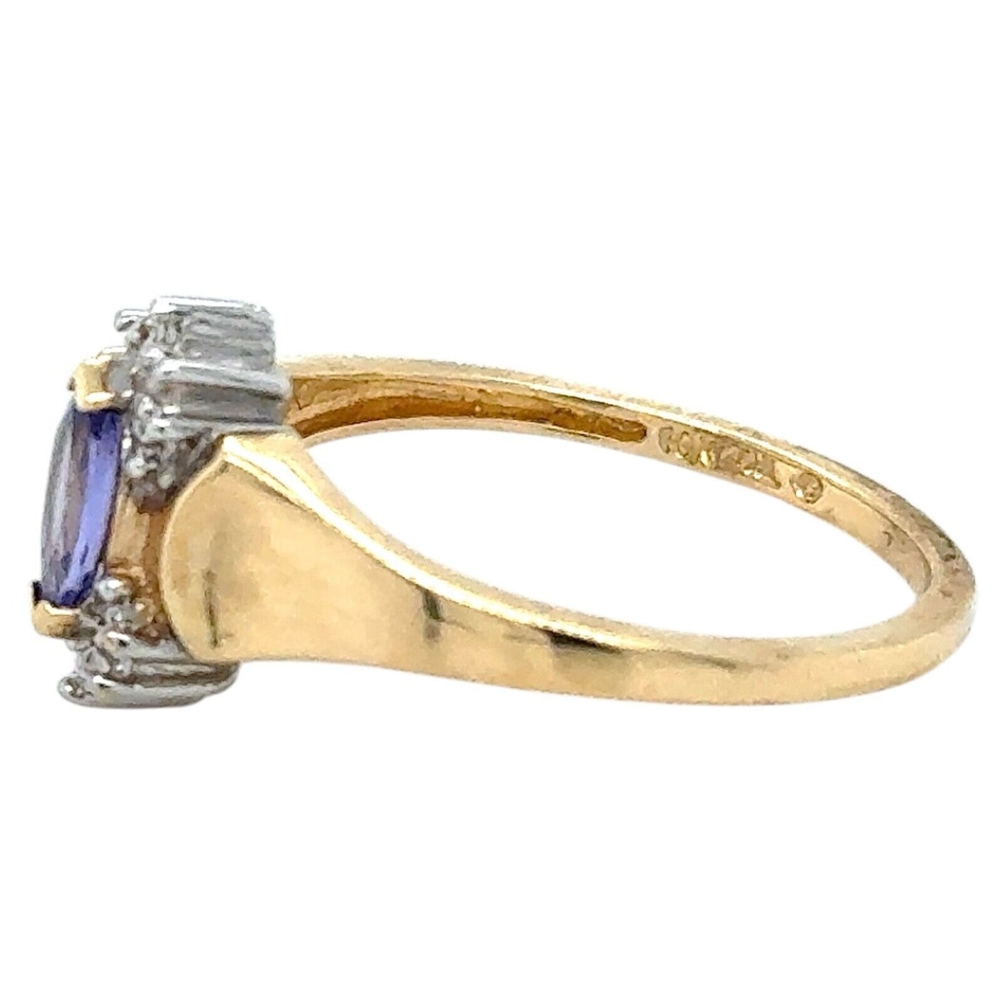 Tanzanite Solitaire with Diamond Accent 10k Yellow Gold Ring 1.9g Size 6.75