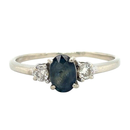 Sapphire & Diamond 14K White Gold Ring 1.7g Size 6.25
