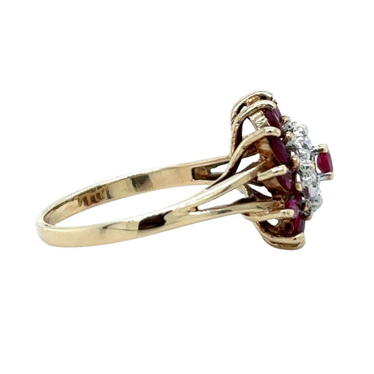Ruby & Diamond Ring 10K Yellow Gold 2.7g Marquise & Round Design Size 6