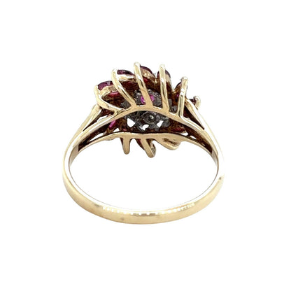 Ruby & Diamond Ring 10K Yellow Gold 2.7g Marquise & Round Design Size 6