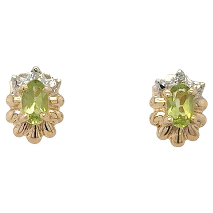 Peridot & Diamond 10k Two-Tone Gold Earrings 1.2g