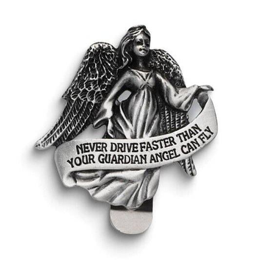 Pewter Finish GUARDIAN ANGEL Visor Clip Never Drive Faster