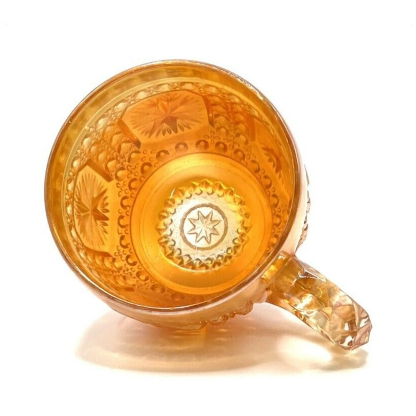 Vintage Carnival Glass Cup Iridescent Marigold  Star Pattern