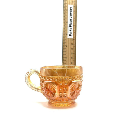 Vintage Carnival Glass Cup Iridescent Marigold  Star Pattern