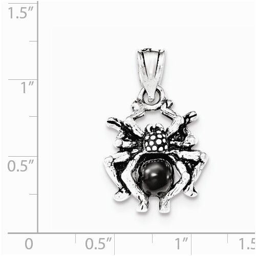 Antiqued Sterling Silver Spider Pendant  Black Glass Centerpiece