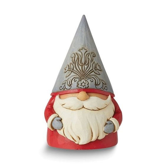 Jim Shore Heartwood Creek Jolly Jultomten Noel Grey Floral Hat Gnome Figurine