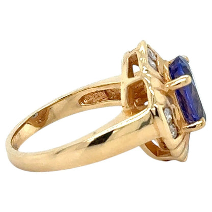 3ctw Tanzanite Solitaire & Diamonds 14k Yellow Gold Ring 6.8g Size 6.5
