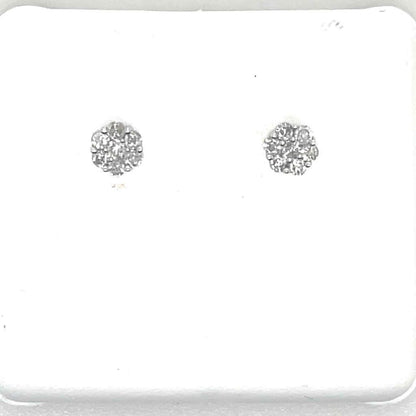 10k White Gold 1/4ct Round Flower Cluster Diamond Earrings